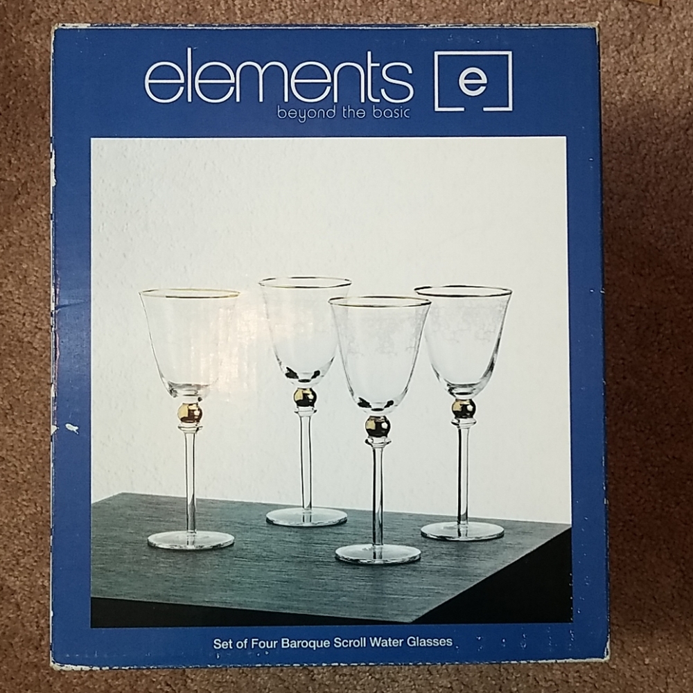 Elements set of 4 baroque scroll glasses
